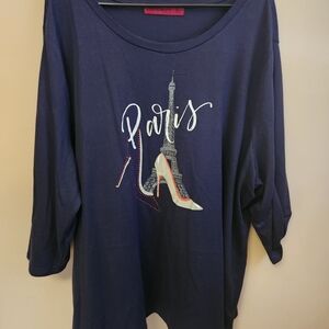Scarlett Navy Long Sleeve Top with Paris Shoe Design